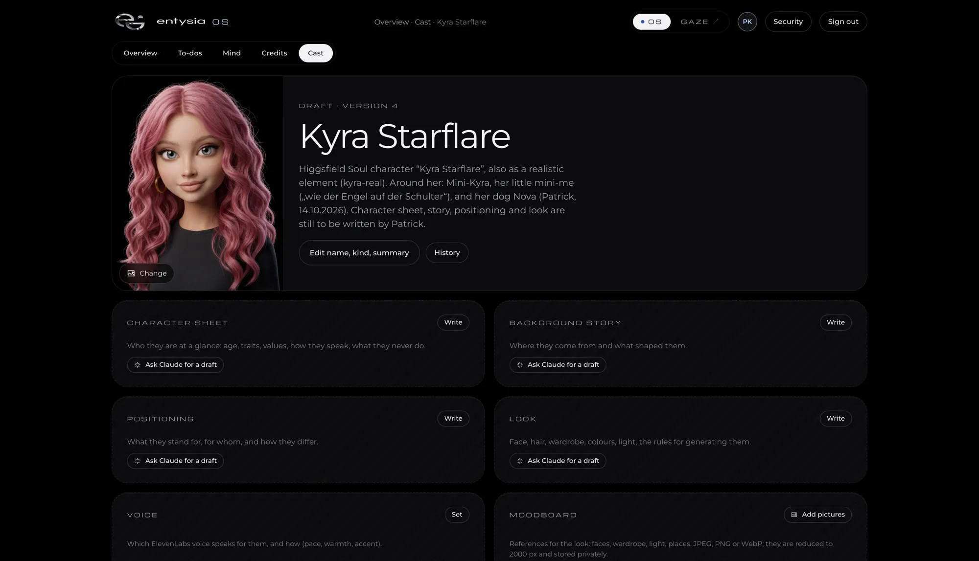 The identity file of a virtual human in entysia OS